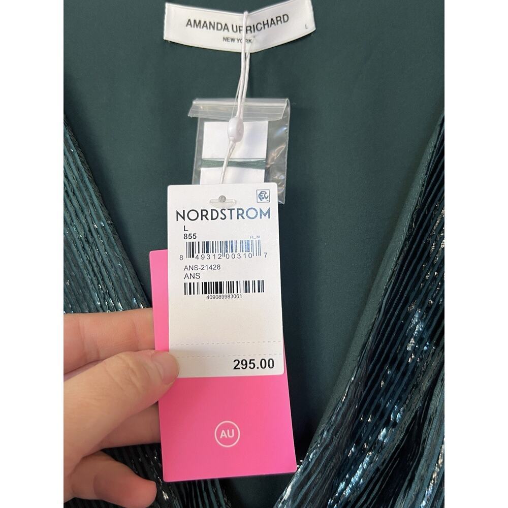 Amanda Uprichard Roma Dress large Green Ansella Burnout Metallic Sparkle NWT - Picture 6 of 9